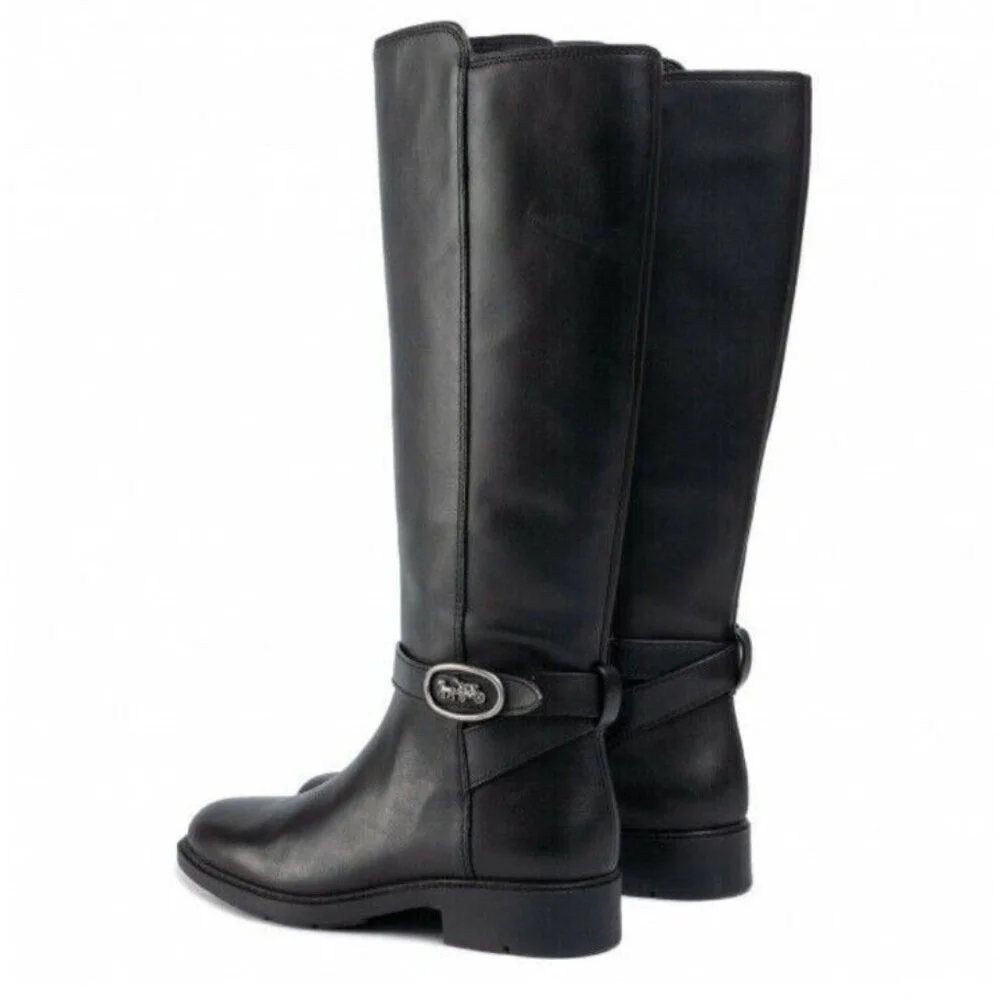 Women's COACH Black Walnut LEATHER Horse Carriage Equestrian Riding Knee Boots